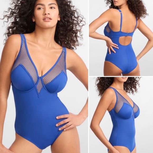 Bare Necessities Other - Bare Necessities Underwire Mesh Plunge One-Piece Bathing Suit - SZ 32H